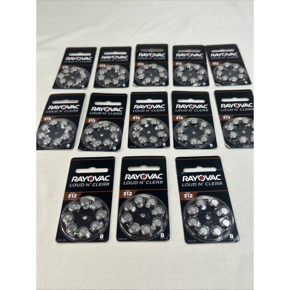 13 Pkgs (8 In Each) Rayovac Loud N' Clear Hearing Aid Batteries Sz 312 Dec '24